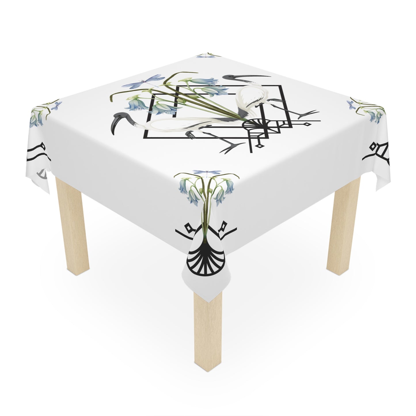 Ibis and Dragonfly Tablecloth - Elegant Floral Design for Dining & Celebrations