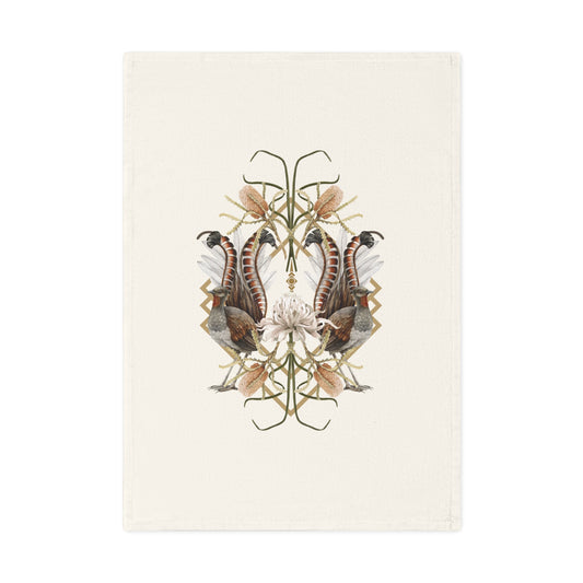 Kitchen Tea Towel - Australian Lyrebird and Native Florals Design