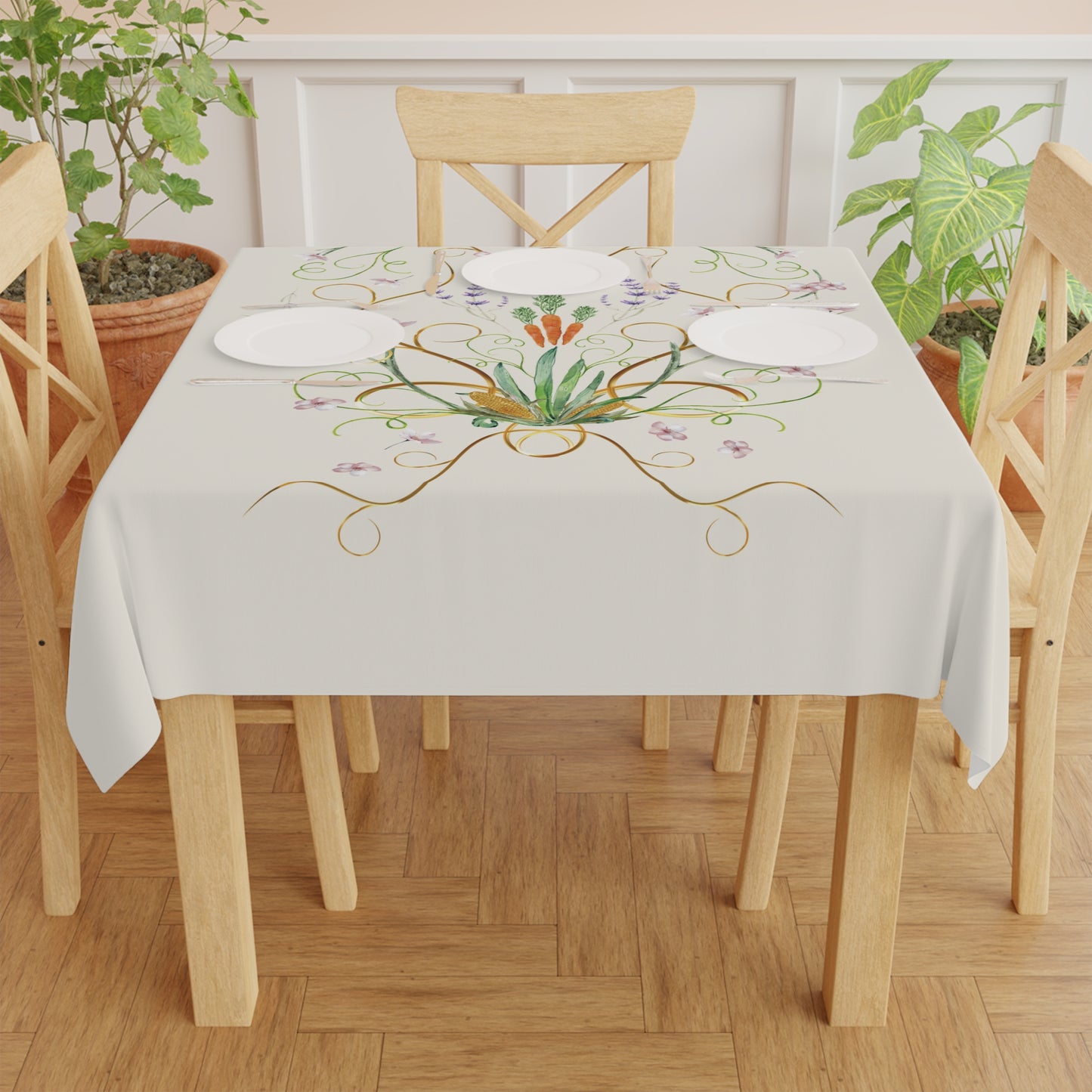 Botanical Garden Tablecloth - Elegant Floral Design for Dining & Celebrations
