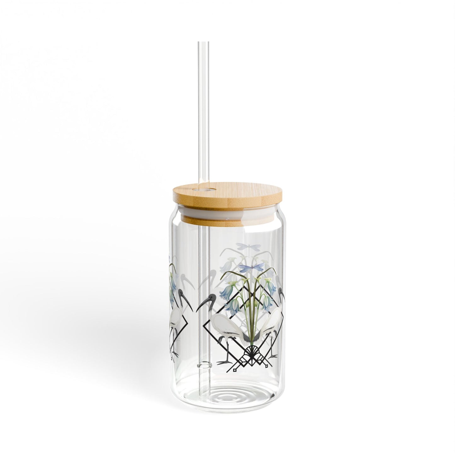 Ibis and Dragonfly Sipper Glass - 16oz Eco-Friendly Drinkware with Straw
