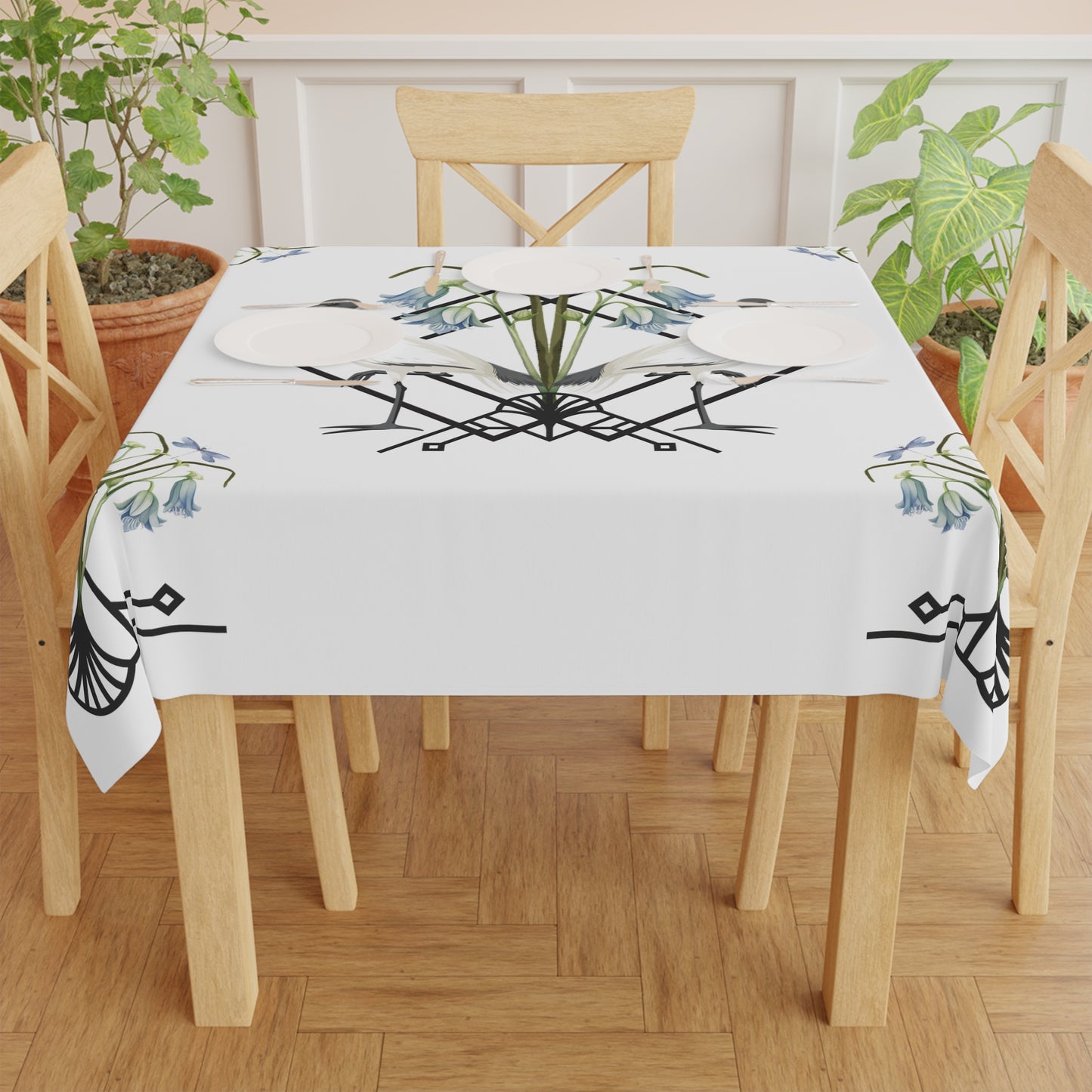 Ibis and Dragonfly Tablecloth - Elegant Floral Design for Dining & Celebrations