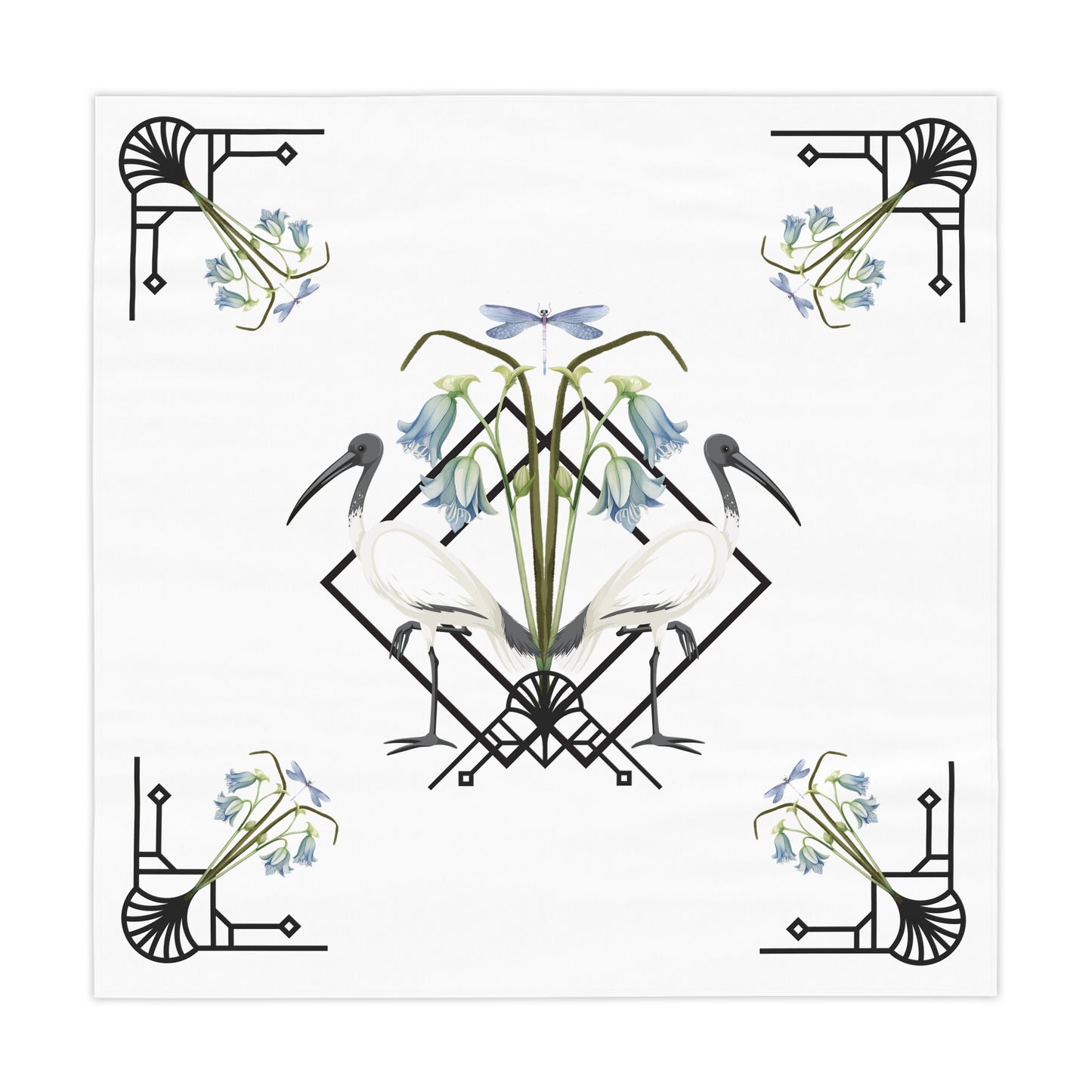 Ibis and Dragonfly Tablecloth - Elegant Floral Design for Dining & Celebrations