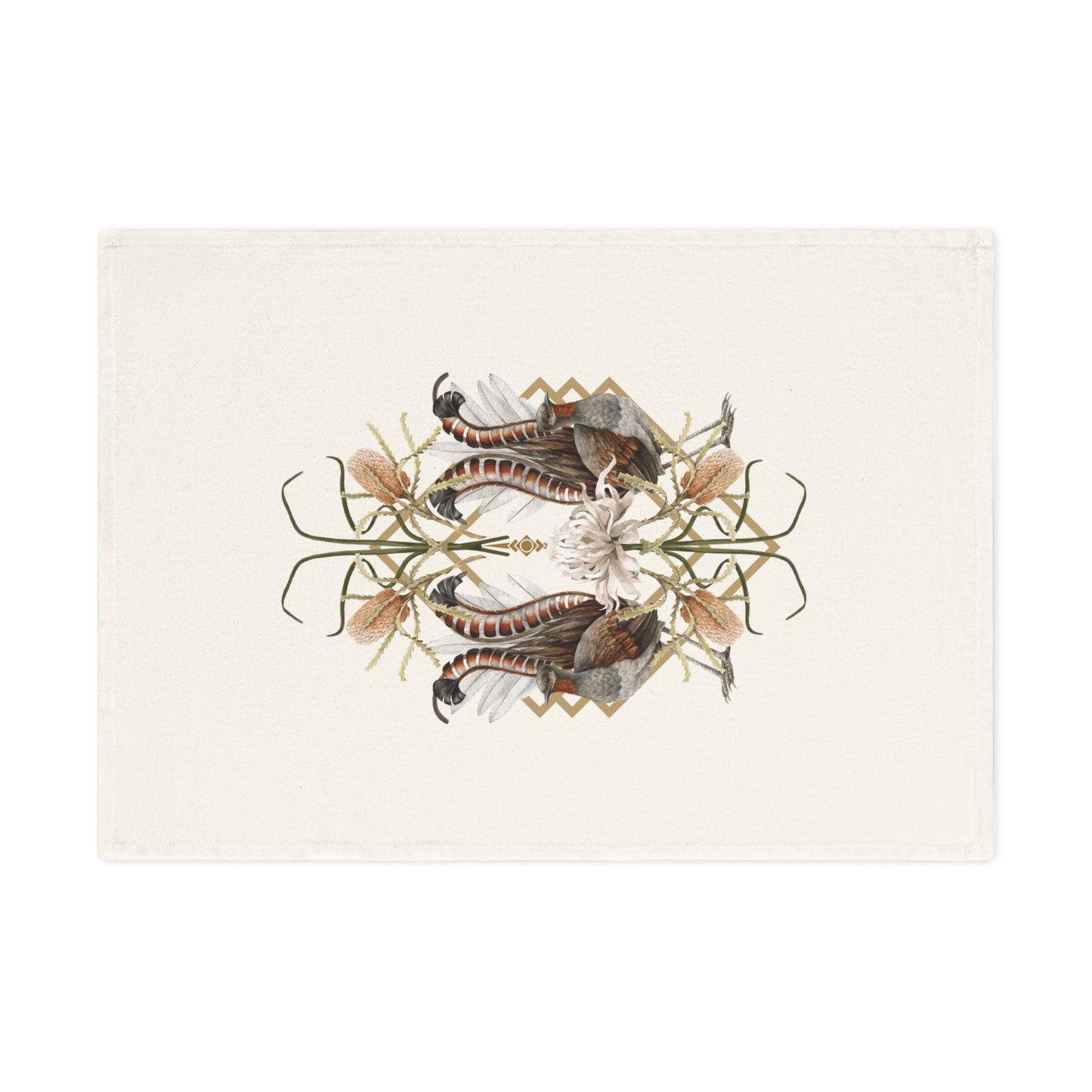 Kitchen Tea Towel - Australian Lyrebird and Native Florals Design