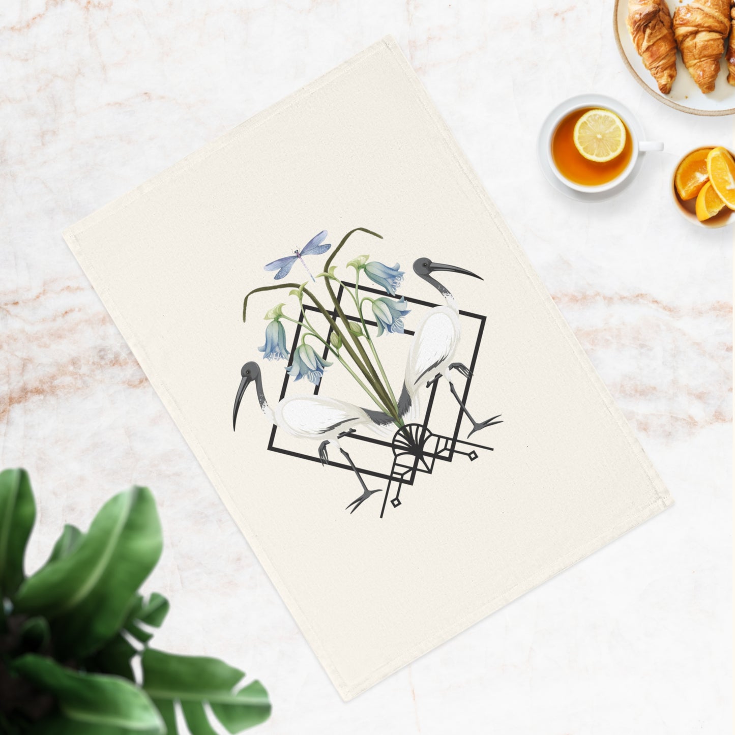 Ibis and Dragonfly Cotton Tea Towel - Perfect for Home Decor and Gifts