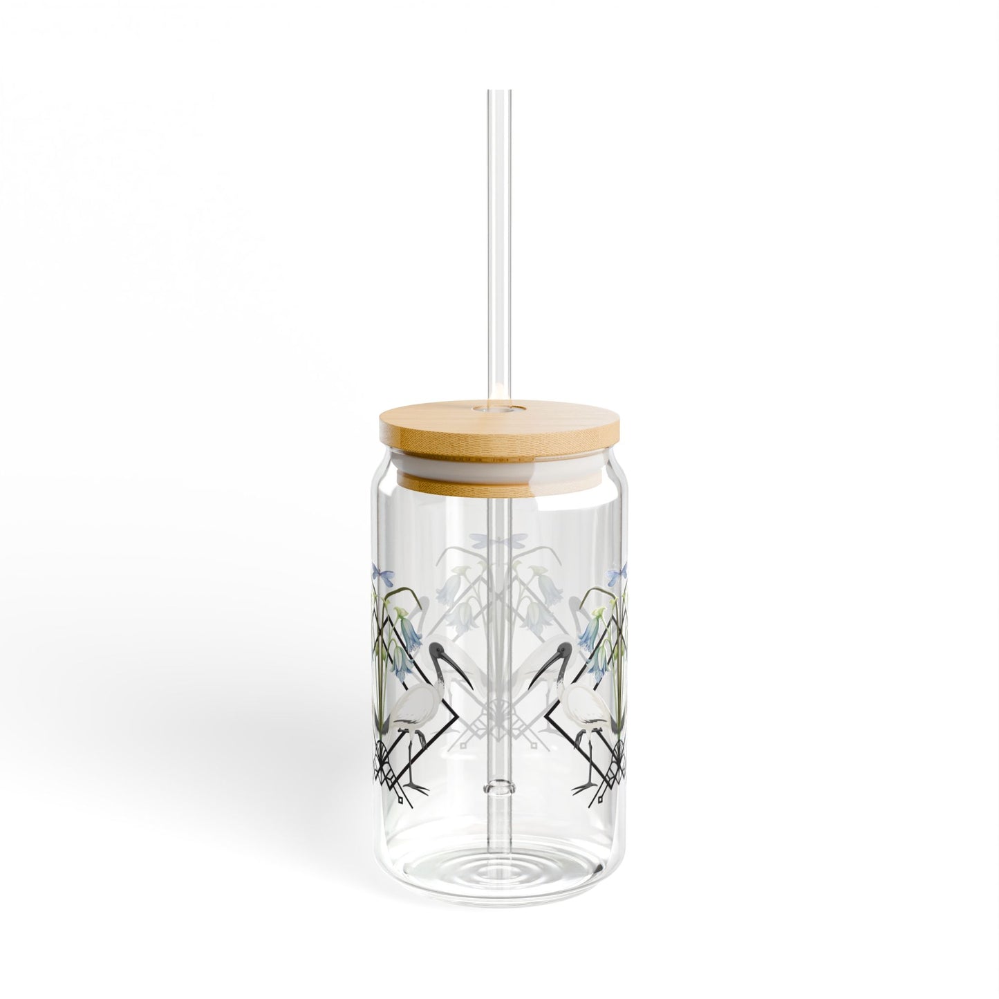 Ibis and Dragonfly Sipper Glass - 16oz Eco-Friendly Drinkware with Straw