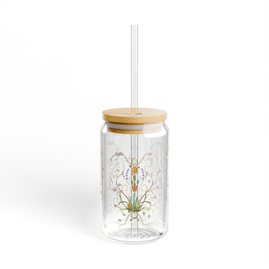 Botanical Sipper Glass - 16oz Eco-Friendly Drinkware with Straw