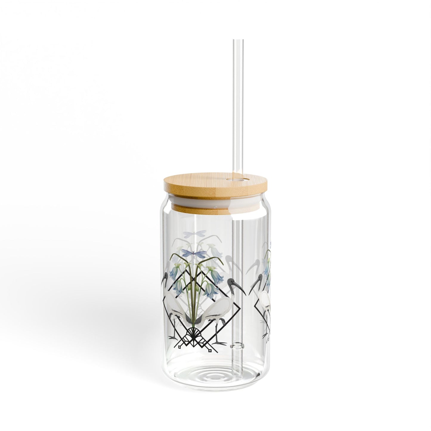 Ibis and Dragonfly Sipper Glass - 16oz Eco-Friendly Drinkware with Straw